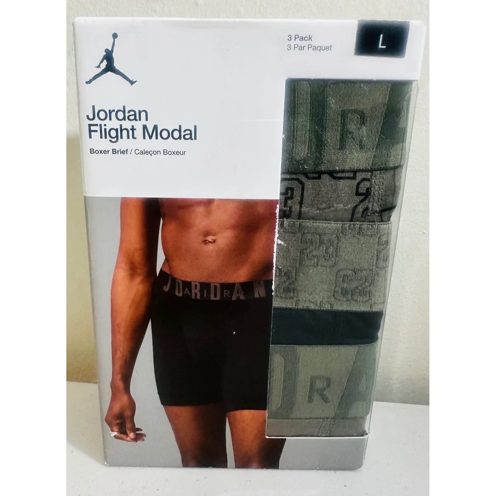 Nike Air Jordan Flight Modal Boxer Briefs 3 Pk Men LRG Olive Green NWT Underwear